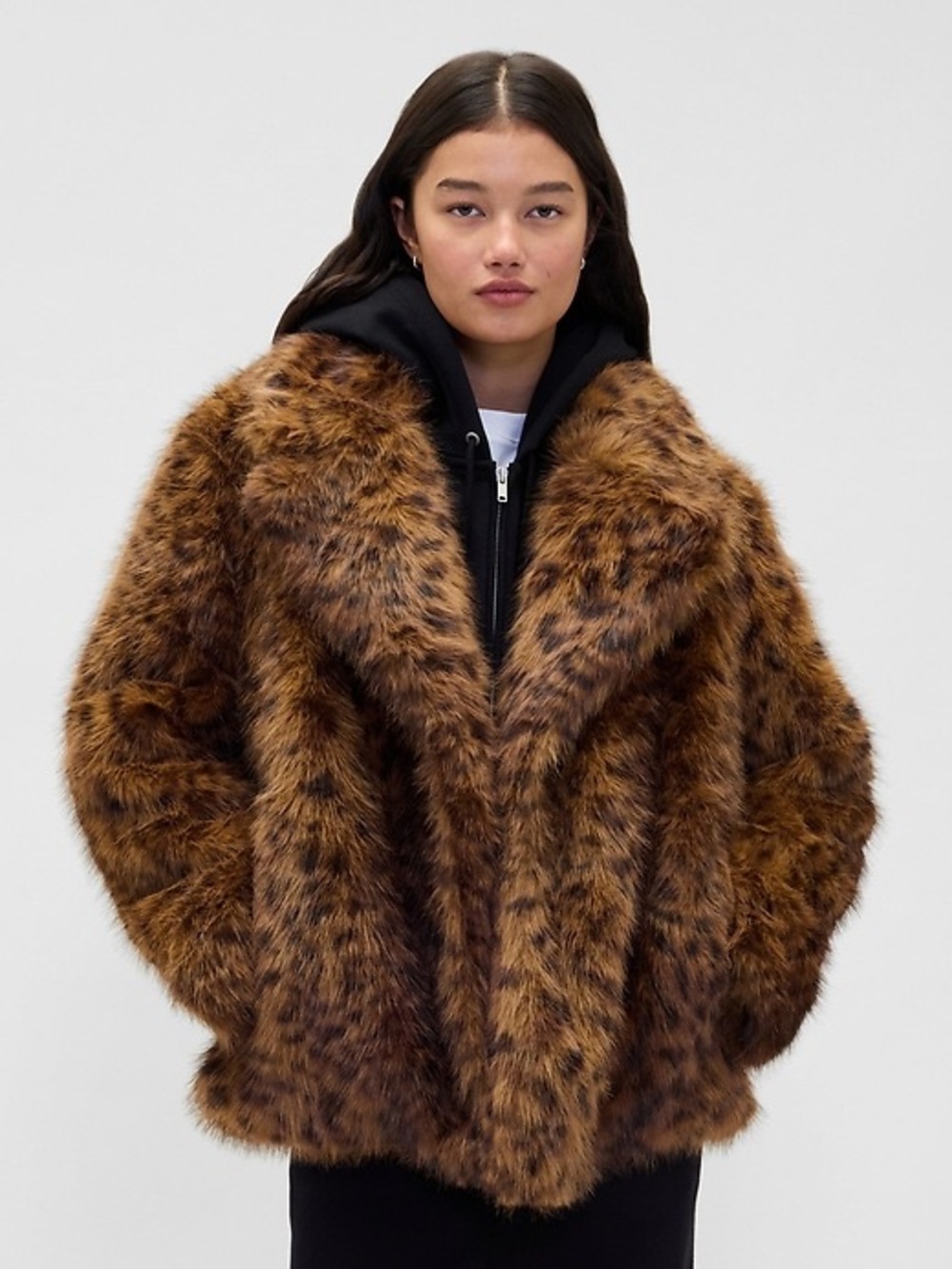 GAP Women's Faux Fur Leopard Print Coat
